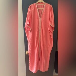Morocco Kaftan Dress Coral Pink With Gold Embroidery SIZE LARGE